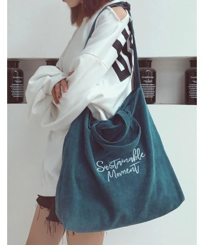 Women Corduroy Totes Bag Canvas Shoulder Handbags Hobo Crossbody Purse Shopping Bag Dark Green $12.14 Totes