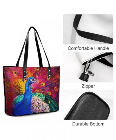 Womens Handbag Peacock And Feathers Red Leather Tote Bag Top Handle Satchel Bags For Lady $15.75 Totes