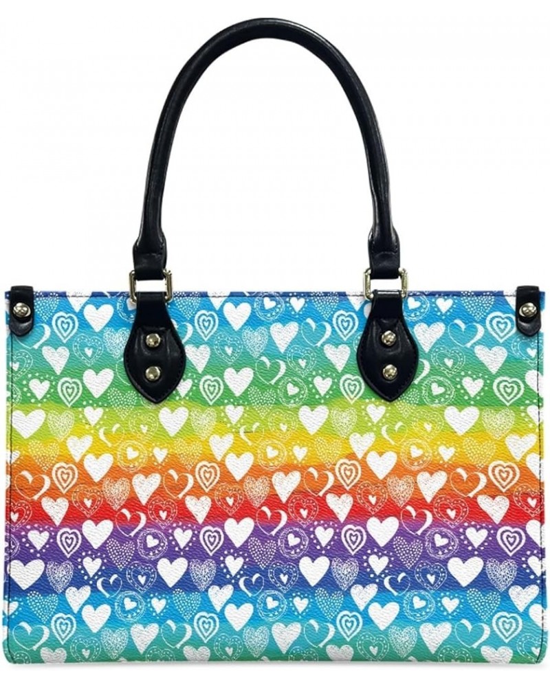 Fashion Design Women PU Leather Shoulder Tote Bag Top Handle Satchel Handbags Rainbow Love $29.14 Totes