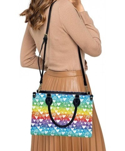 Fashion Design Women PU Leather Shoulder Tote Bag Top Handle Satchel Handbags Rainbow Love $29.14 Totes