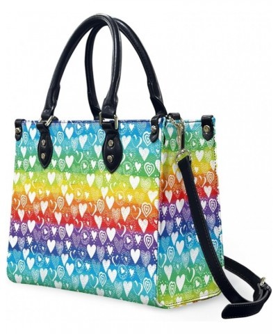 Fashion Design Women PU Leather Shoulder Tote Bag Top Handle Satchel Handbags Rainbow Love $29.14 Totes