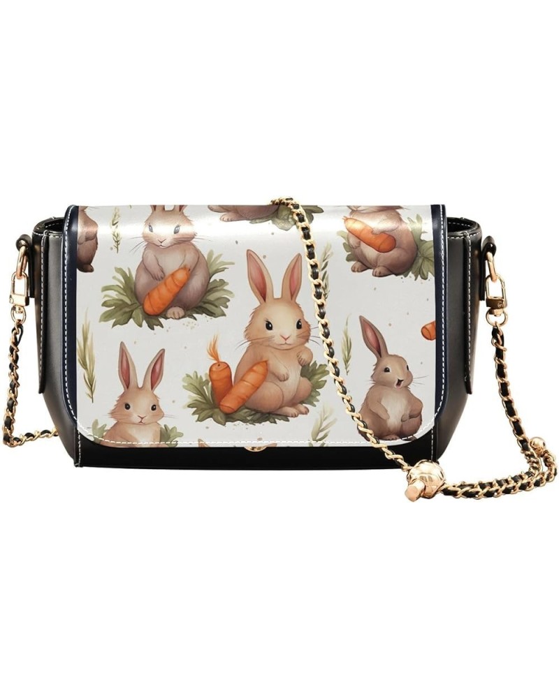 Panda Bears Jumping over Rainbows Women Crossbody Bags Clutch Purse with Strap Soft Leather Handbags Rabbits With Carrots $17...