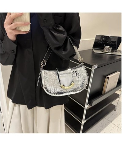 Y2k Silver Bag Y2k Silver Purse for Women Metallic Purse Small Hobo Bag Silver Handbag Shoulder Bag (Silver) Purple $17.36 Totes