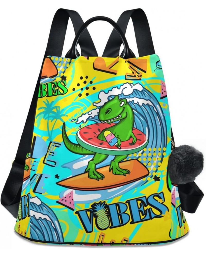 Dinosaur Surfboard Womens Backpack Purse Handbag Anti Theft Ladies Shoulder Bags Travel Backpack for Travel Work Women Ladies...