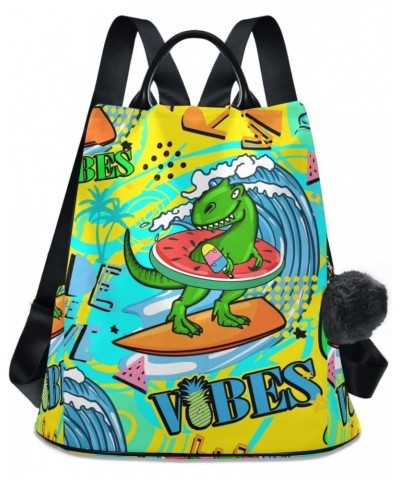 Dinosaur Surfboard Womens Backpack Purse Handbag Anti Theft Ladies Shoulder Bags Travel Backpack for Travel Work Women Ladies...