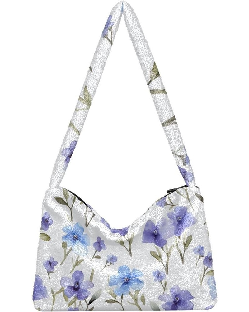 Blue Floral on Blue Stripe Womens Shoulder Bags, Shoulder Handbags for Women, Autumn Handbags Watercolor Blue Flowers on Whit...