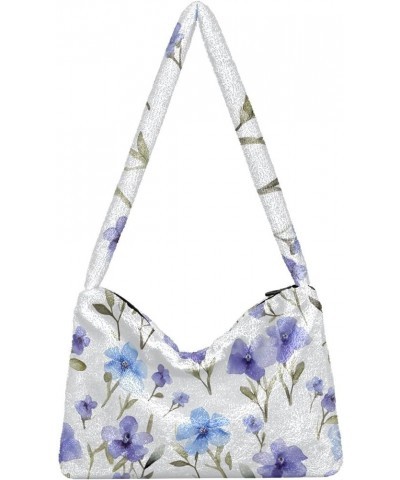 Blue Floral on Blue Stripe Womens Shoulder Bags, Shoulder Handbags for Women, Autumn Handbags Watercolor Blue Flowers on Whit...