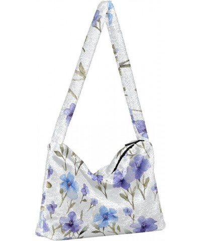 Blue Floral on Blue Stripe Womens Shoulder Bags, Shoulder Handbags for Women, Autumn Handbags Watercolor Blue Flowers on Whit...