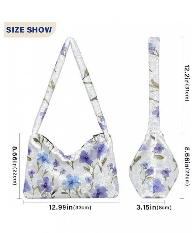 Blue Floral on Blue Stripe Womens Shoulder Bags, Shoulder Handbags for Women, Autumn Handbags Watercolor Blue Flowers on Whit...