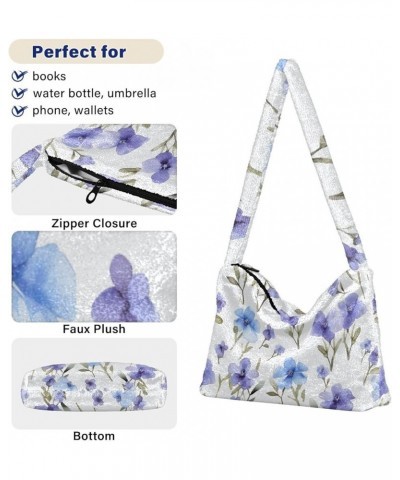 Blue Floral on Blue Stripe Womens Shoulder Bags, Shoulder Handbags for Women, Autumn Handbags Watercolor Blue Flowers on Whit...