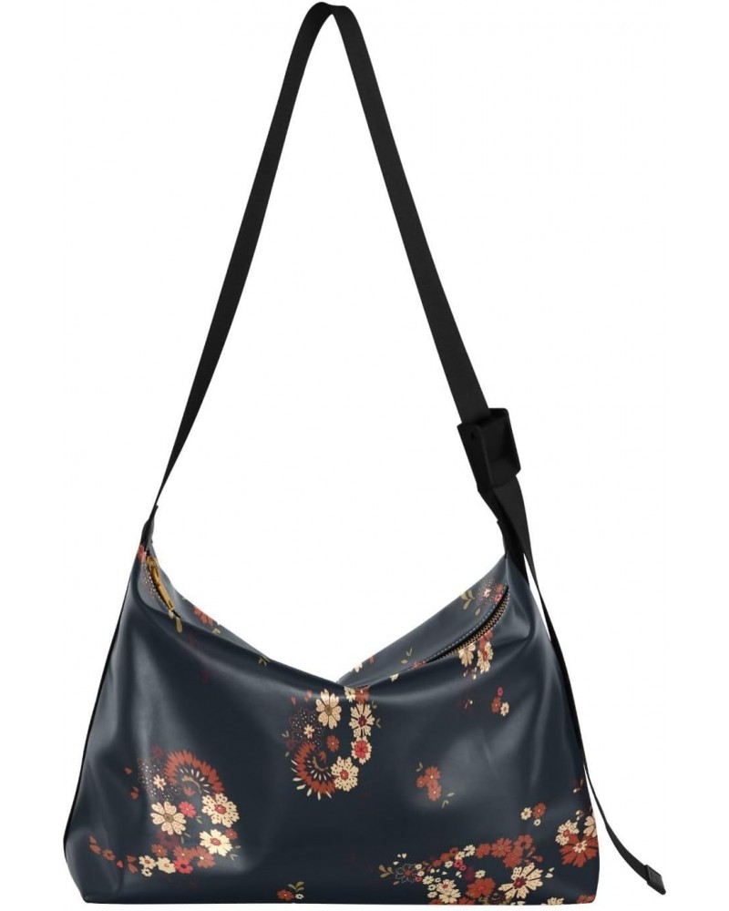 Elegant Floral Paisley Crossbody Bag Hobo Handbag Purse Fashion PU Leather Shoulder Bags for Women $20.05 Hobo Bags