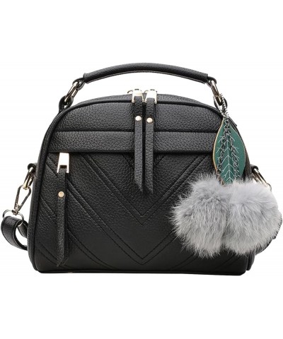 Shoulder Purse Pendant Bag Tote Fashion Handbag Women's Ball Leather Furry Bag Shoulder Mens Shoulder Bags Black One Size $12...