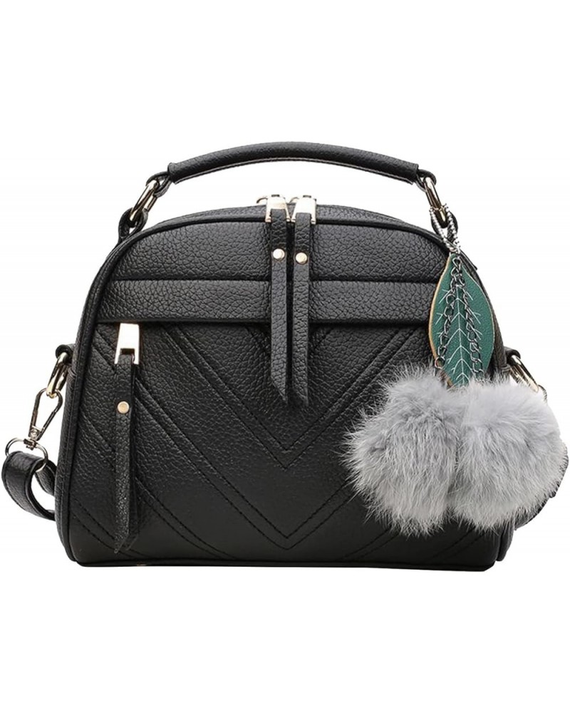 Shoulder Purse Pendant Bag Tote Fashion Handbag Women's Ball Leather Furry Bag Shoulder Mens Shoulder Bags Black One Size $12...