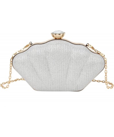 Women Mini Seashell Evening Clutch Handbag Chain Strap Cross-body Bag Sequins Silver $7.69 Evening Bags