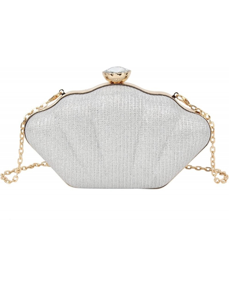 Women Mini Seashell Evening Clutch Handbag Chain Strap Cross-body Bag Sequins Silver $7.69 Evening Bags