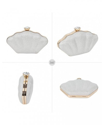 Women Mini Seashell Evening Clutch Handbag Chain Strap Cross-body Bag Sequins Silver $7.69 Evening Bags