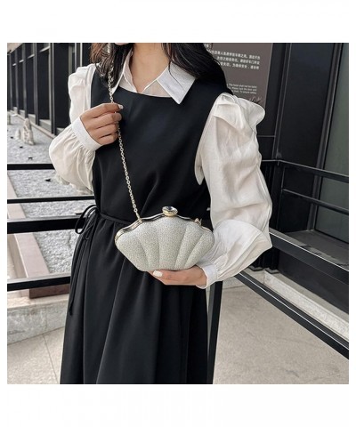 Women Mini Seashell Evening Clutch Handbag Chain Strap Cross-body Bag Sequins Silver $7.69 Evening Bags