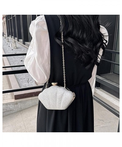 Women Mini Seashell Evening Clutch Handbag Chain Strap Cross-body Bag Sequins Silver $7.69 Evening Bags