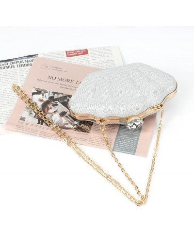 Women Mini Seashell Evening Clutch Handbag Chain Strap Cross-body Bag Sequins Silver $7.69 Evening Bags