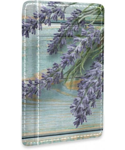 Lavender Flowers on Wood Slim Minimalist Wallet Rfid Blocking Card Wallets PU Leather Front Pocket Wallets $10.61 Wallets