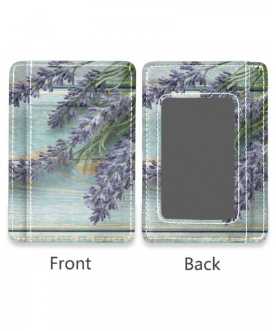 Lavender Flowers on Wood Slim Minimalist Wallet Rfid Blocking Card Wallets PU Leather Front Pocket Wallets $10.61 Wallets