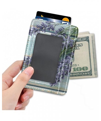 Lavender Flowers on Wood Slim Minimalist Wallet Rfid Blocking Card Wallets PU Leather Front Pocket Wallets $10.61 Wallets