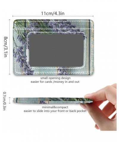 Lavender Flowers on Wood Slim Minimalist Wallet Rfid Blocking Card Wallets PU Leather Front Pocket Wallets $10.61 Wallets