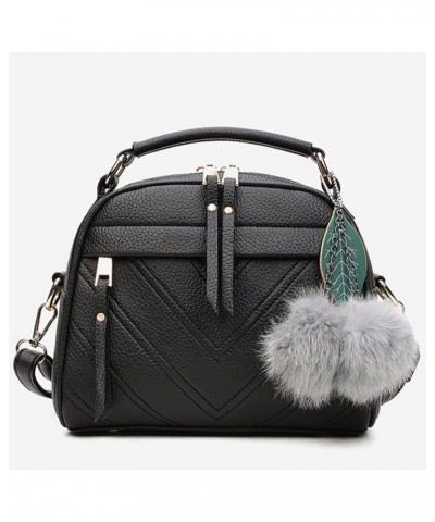 Shoulder Purse Pendant Bag Tote Fashion Handbag Women's Ball Leather Furry Bag Shoulder Mens Shoulder Bags Black One Size $12...