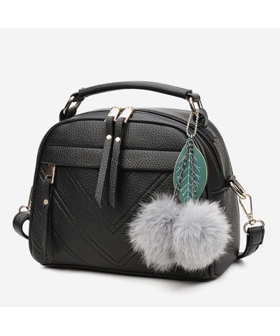 Shoulder Purse Pendant Bag Tote Fashion Handbag Women's Ball Leather Furry Bag Shoulder Mens Shoulder Bags Black One Size $12...