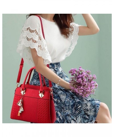 Womens Handbags Ladies Purse Satchel Shoulder Bags Roomy Fashion Tote Leather Bag Leather Tassels for Handbags Wine $18.94 Totes