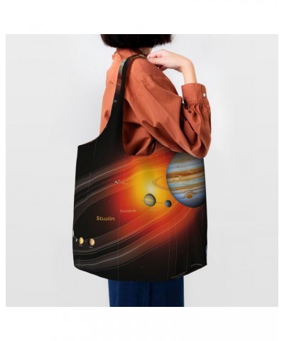 Solar System Planet Map One-Shoulder Commuting Canvas Bag,Fashionable And Lightweight,Extra Large Capacity,Easy To Store,Soft...