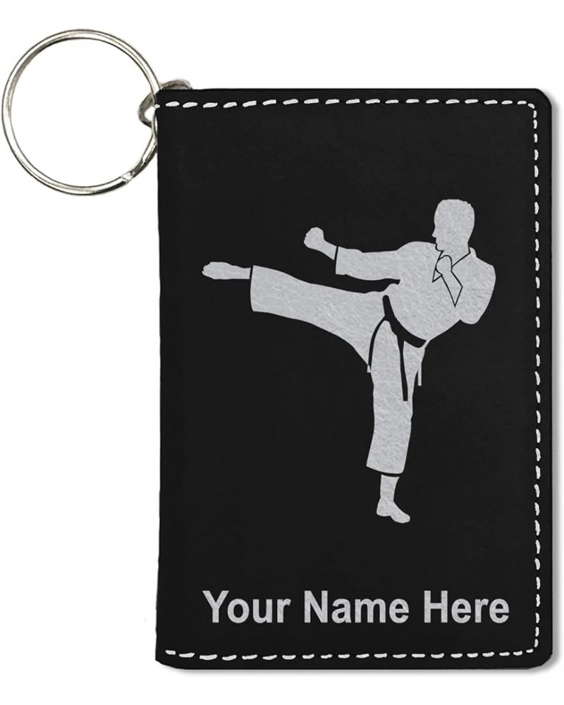 ID Holder Wallet, Karate Man, Personalized Engraving Included (Rustic) Black with Silver $13.44 Wallets