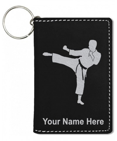 ID Holder Wallet, Karate Man, Personalized Engraving Included (Rustic) Black with Silver $13.44 Wallets