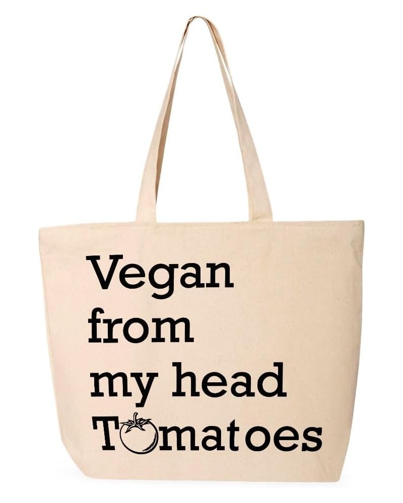 Vegan From My Head Tomatoes Zippered Tote Bag - Gift for Her - Tomatoes Gift Natural $15.99 Totes