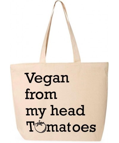 Vegan From My Head Tomatoes Zippered Tote Bag - Gift for Her - Tomatoes Gift Natural $15.99 Totes