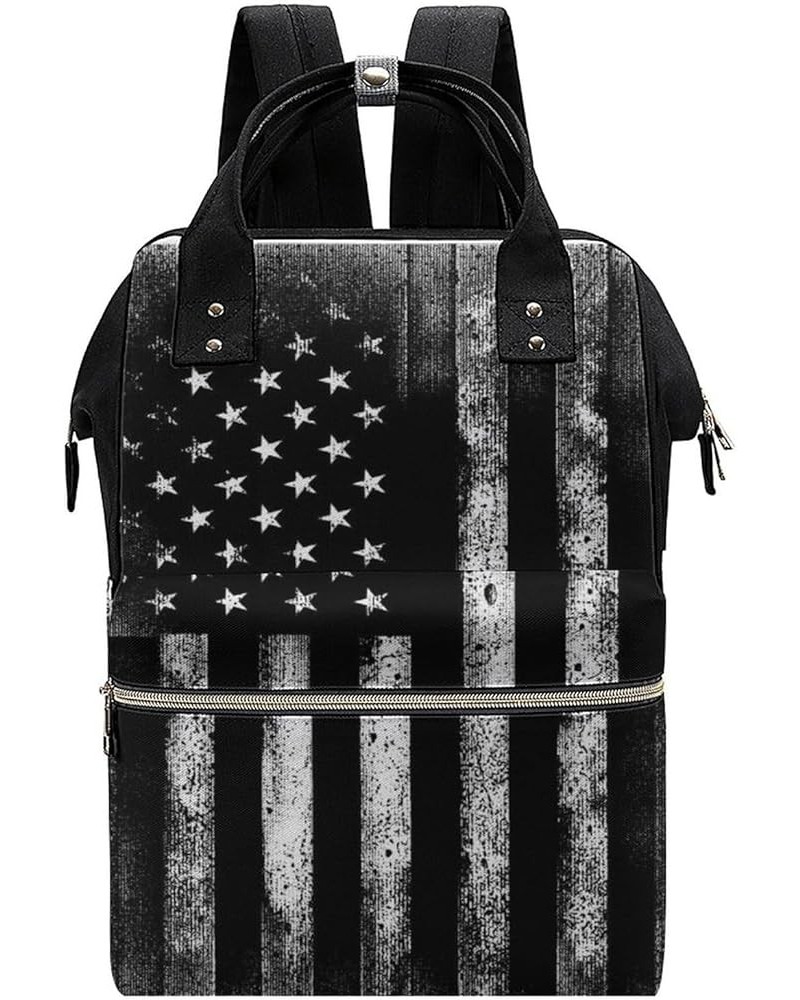 American Flag Black White Backpack Work Business, Travel Rucksack Daypack for Adults Women, Handbag,Black American Flag Black...