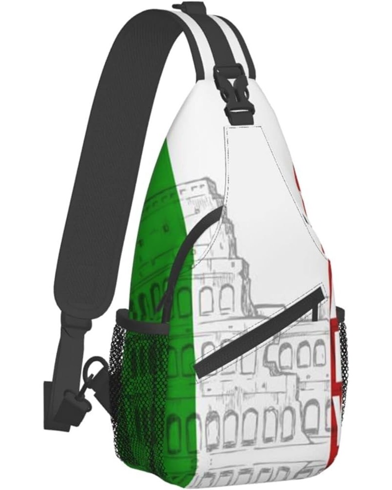 Mqgmz Roman Colosseum Italian Flag Print Shoulder Bag Crossbody Backpack, Casual Daypack, Sling Bag, Chest Bag, Travel Bag Ro...