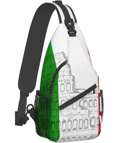 Mqgmz Roman Colosseum Italian Flag Print Shoulder Bag Crossbody Backpack, Casual Daypack, Sling Bag, Chest Bag, Travel Bag Ro...