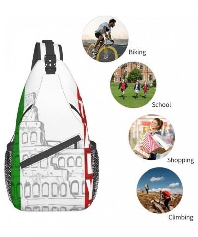 Mqgmz Roman Colosseum Italian Flag Print Shoulder Bag Crossbody Backpack, Casual Daypack, Sling Bag, Chest Bag, Travel Bag Ro...