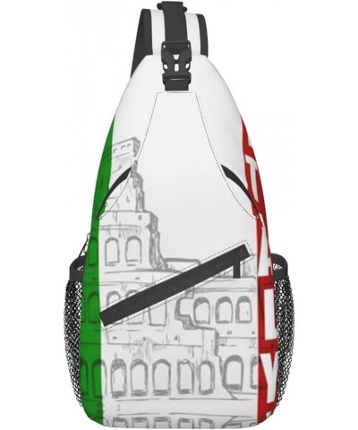 Mqgmz Roman Colosseum Italian Flag Print Shoulder Bag Crossbody Backpack, Casual Daypack, Sling Bag, Chest Bag, Travel Bag Ro...