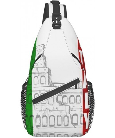 Mqgmz Roman Colosseum Italian Flag Print Shoulder Bag Crossbody Backpack, Casual Daypack, Sling Bag, Chest Bag, Travel Bag Ro...