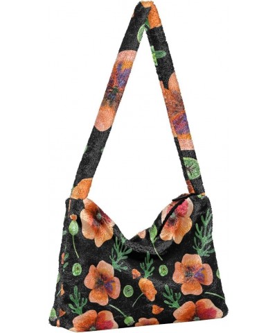 Spring Women Boho Handbag Watercolor Flower Green Bud Underarm Bag Tote Bag Shoulder Bag Crossbody Bag Fluffy Cell Phone Purs...