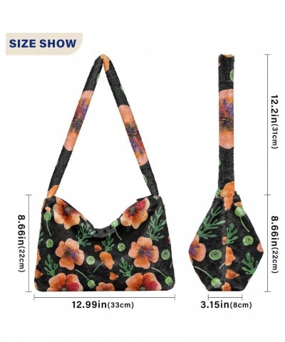 Spring Women Boho Handbag Watercolor Flower Green Bud Underarm Bag Tote Bag Shoulder Bag Crossbody Bag Fluffy Cell Phone Purs...