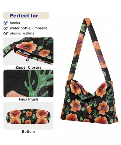 Spring Women Boho Handbag Watercolor Flower Green Bud Underarm Bag Tote Bag Shoulder Bag Crossbody Bag Fluffy Cell Phone Purs...